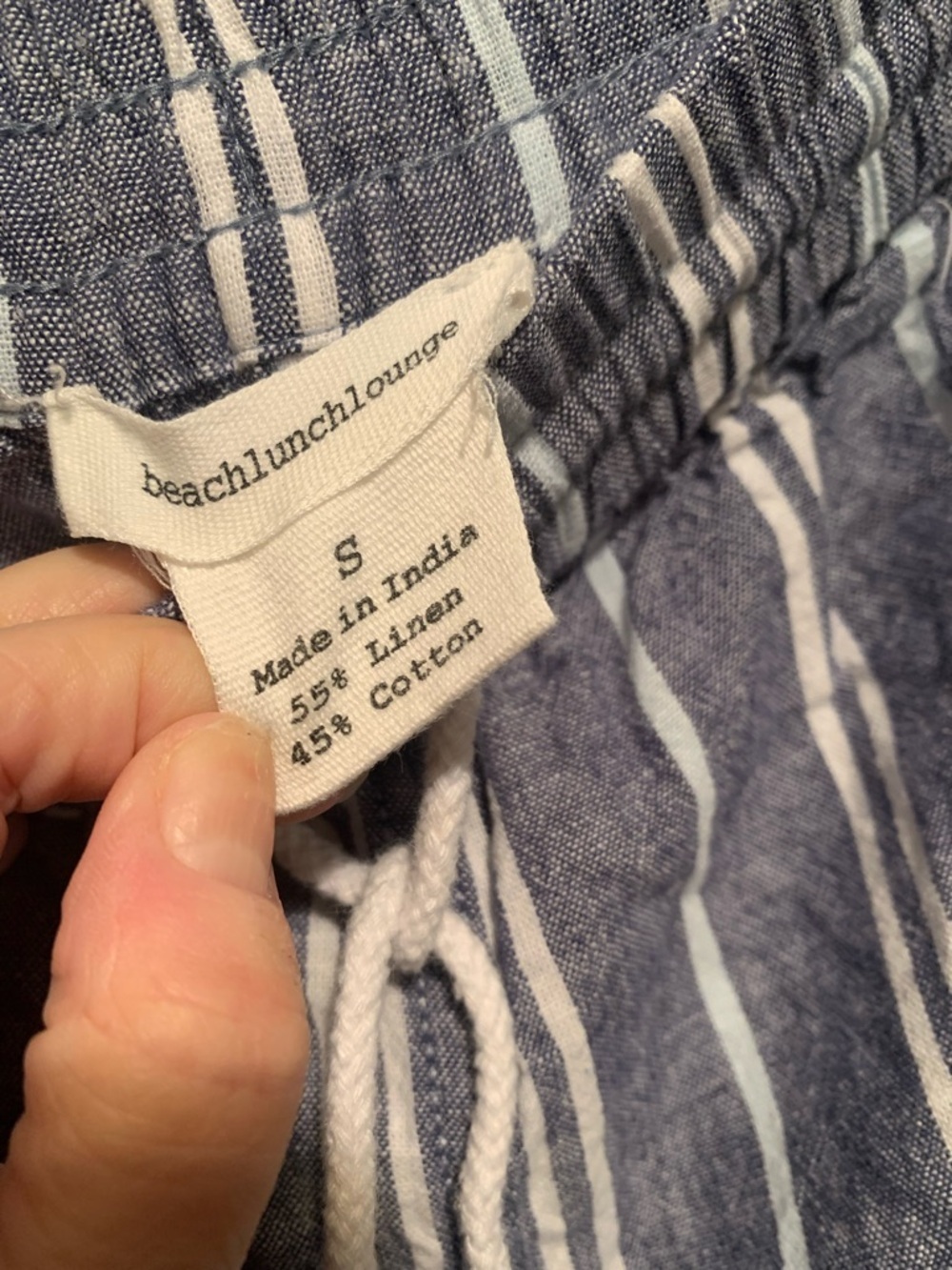 beachlunchlounge Blue and White Striped Wide Leg Linen Cotton Blend Crop Pants S - Picture 2 of 16